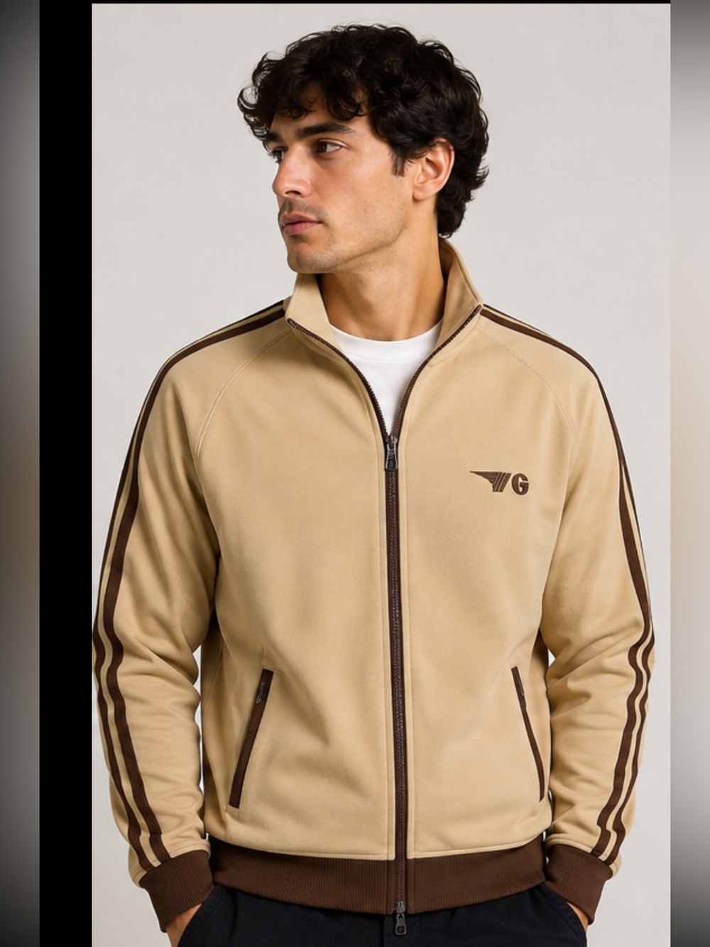 Gola Classics Retro Track Jacket Beige Brown Stripe Full Zip Size S NWT